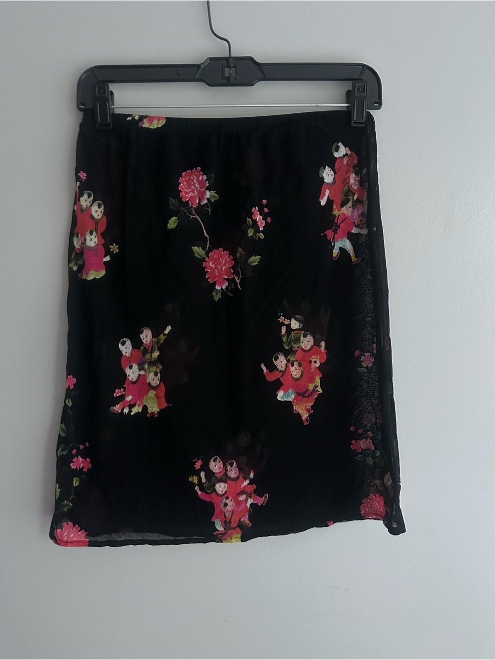 Black Floral & Character Print Pencil Skirt